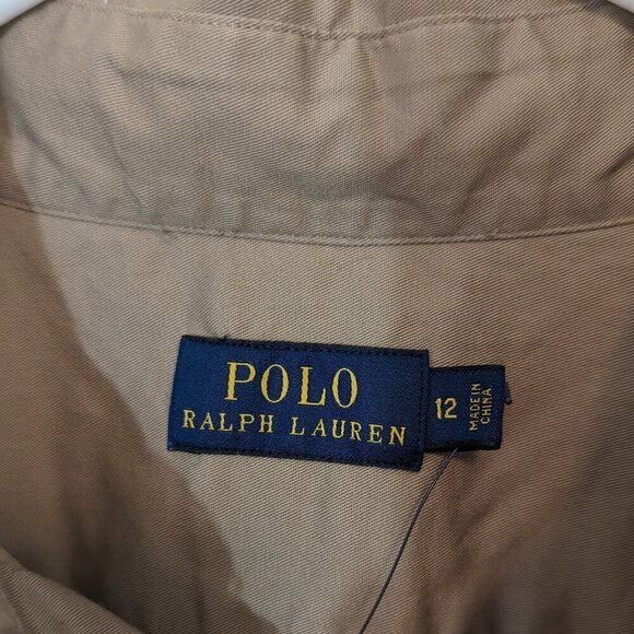 NWT Polo Ralph Lauren Long Sleeve Popover Tan Preppy Cotton Shirtdress, Size 12 - Picture 3 of 11